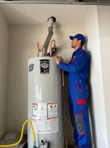 Apollo plumber installing water heater where it's appropriate